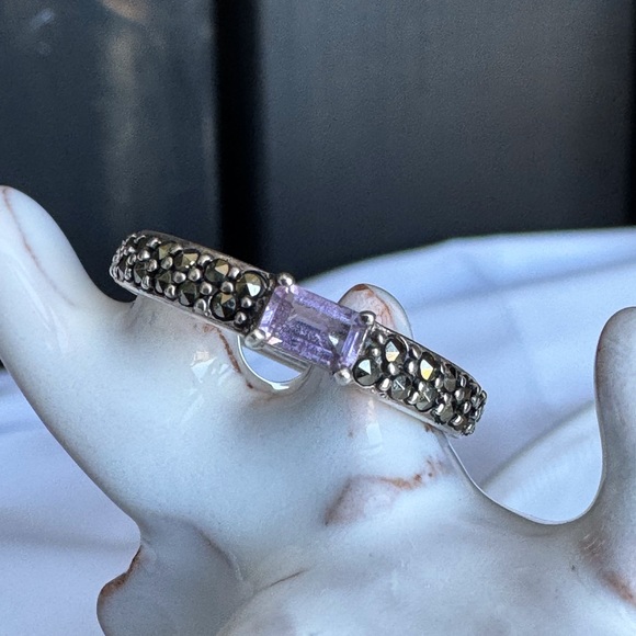 Marcasite Amethyst Pave Ring 925SS - Picture 1 of 9